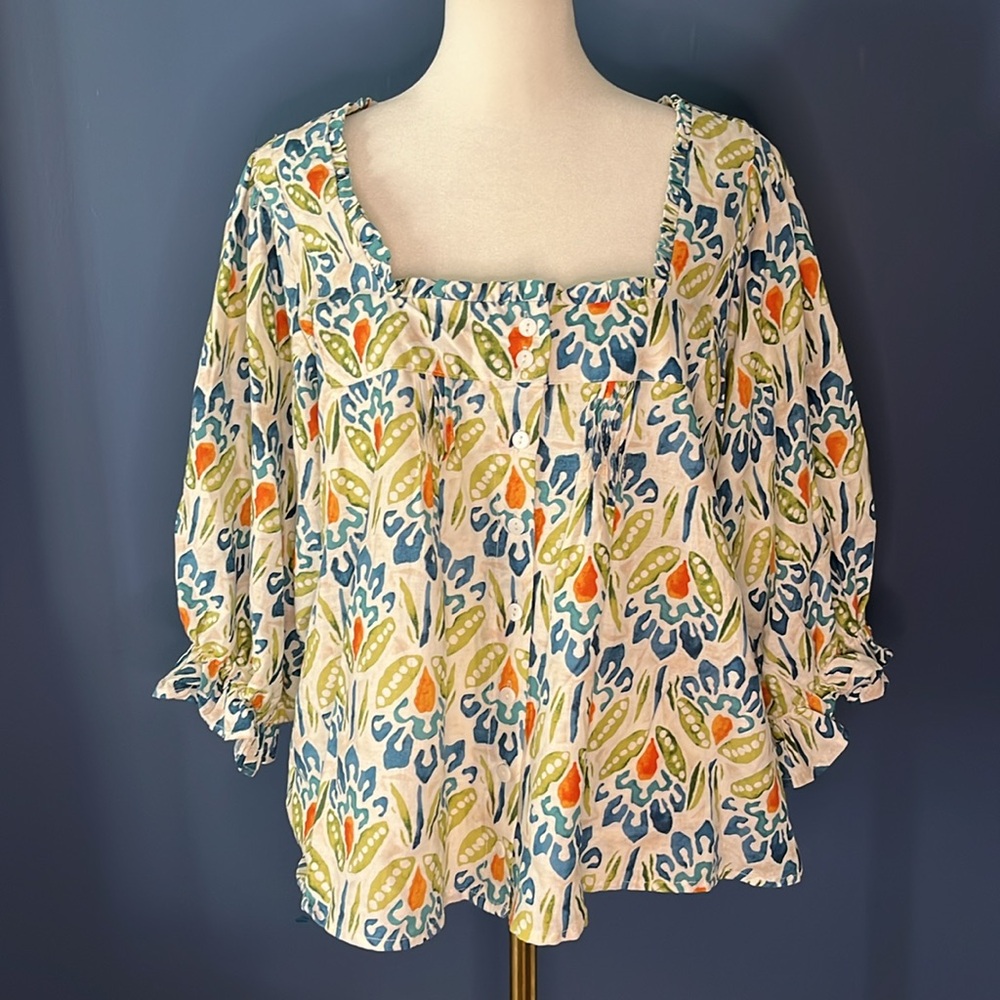 Rachel Roy linen-blend button down blouse w elbow length full sleeve,ladies lg,